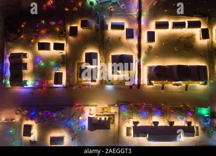 Night view of illuminated houses in the snow village on the outskirts of Arxan City, north China's Inner Mongolia Autonomous Region on December 9th, 2 Stock Photo