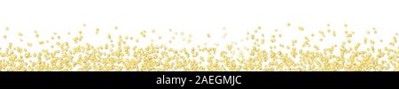 vector panorama illustration of gold colored confetti with free white space for text for carnival, sylvester or party time on white background Stock Vector
