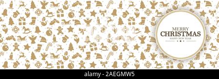 panorama background banner with different christmas icons for winter time concepts with greetings for christmas and New Year with white colored backgr Stock Vector