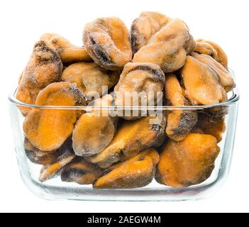 Frozen mussels in a bowl isolated on white background Stock Photo