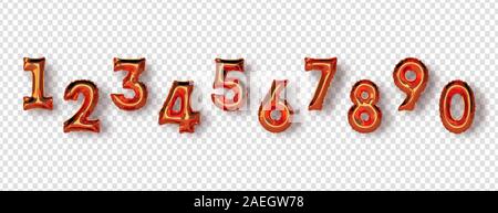 Copper 3d foil balloon number collection on isolated background, elegant metallic copper balloons for business sale, birthday year or special event da Stock Vector