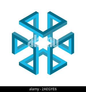 Isometric cube figure. Impossible shape. 3D cube. Blue infinite box figure. Abstract geometric object. Hypercube. Impossible endless rectangle. Vector Stock Vector
