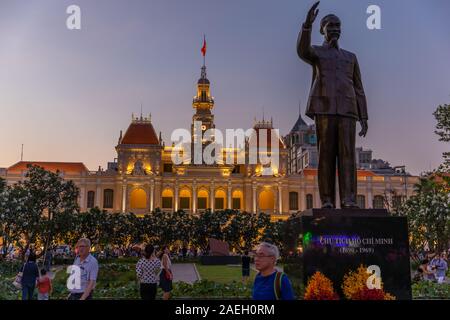 Ho Chi Minh City / Vietnam - March 03 2019: Ho Chi Minh City Hall at sunset. It is known as Ho Chi Minh City People's Committee Head office and was bu Stock Photo