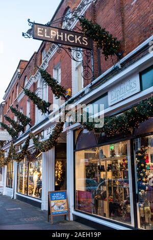 Elphicks department store in Farnham town centre with Christmas decorations, Surrey, UK Stock Photo