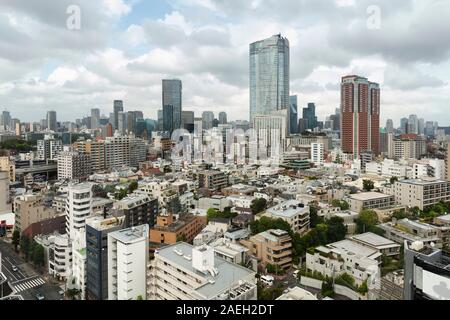 View of the Fukuoka cityscape from a rooftop terrace. Stock Photo