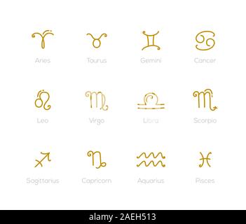 Zodiac signs - set of twelve astrological symbols Stock Vector