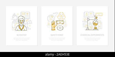 Chemistry concept - line design style banners set Stock Vector