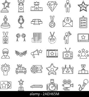Celebrity famous icons set. Outline set of celebrity famous vector icons for web design isolated on white background Stock Vector