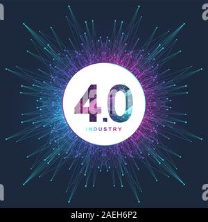 Industry 4.0 futuristic banner, Logo, icon. Virtual industry 4.0 and Machine Learning. Modern cyber technology, Artificial Intelligence, Robotics Stock Vector