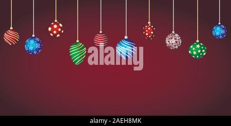 Color Christmas balls hanging vector ornaments background Stock Vector
