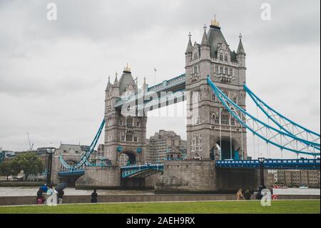 Tower Bridge in London, Gray rainy day. Great Britain, UK. Stock Photo