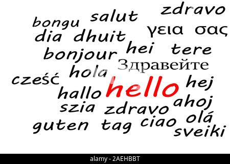Ways to say Hello in all 24 official languages of the European Union Stock Photo