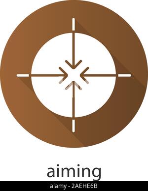 Aiming flat design long shadow icon. All direction arrows. Vector silhouette symbol Stock Vector