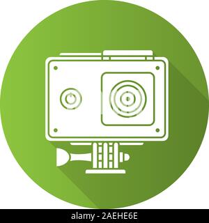 Action camera in protection case. Flat design long shadow icon. Vector silhouette symbol Stock Vector