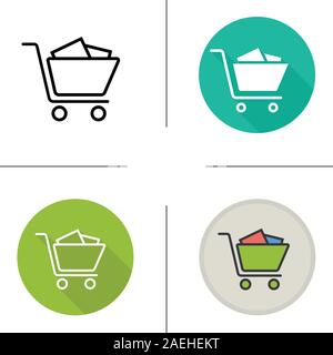 Shopping cart with boxes icon. Flat design, linear and color styles. Isolated vector illustrations Stock Vector