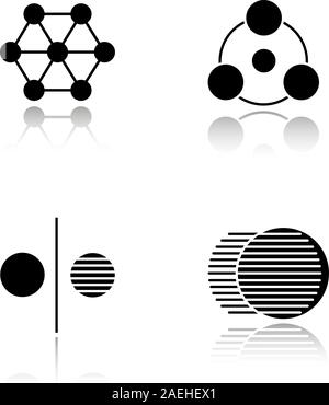 Abstract symbols drop shadow black icons set. Sharing, connections, opposite, movement. Isolated vector illustrations Stock Vector