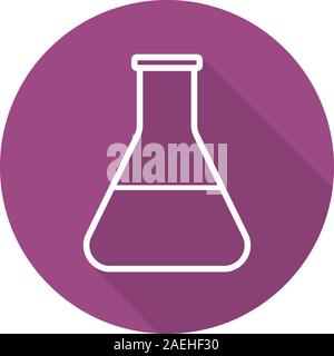 Lab beaker flat linear long shadow icon. Flask with liquid. Vector line symbol Stock Vector