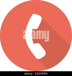 Phone handset flat design long shadow icon. Contact us sign. Telephone. Vector silhouette symbol Stock Vector
