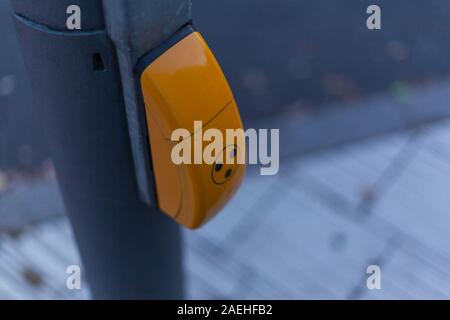 Traffic light switch for pedestrian crossing and guidance system in Berlin Stock Photo