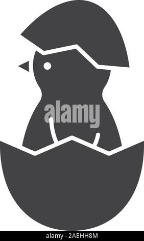 Newborn chicken glyph icon. Silhouette symbol. Nestling in egg shell. Negative space. Vector isolated illustration Stock Vector