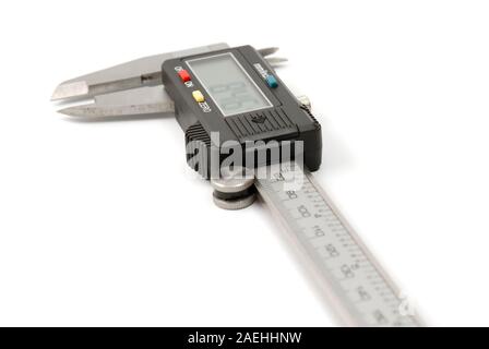 Tools collection - electronic digital caliper isolated on white background. The precision tool. Stock Photo