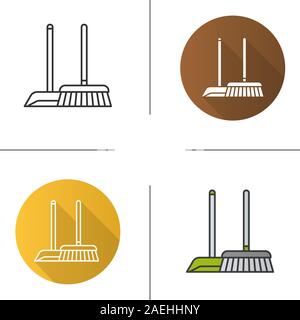 Cleaning service icon. Flat design, linear and color styles. Mop and dustpan. Isolated vector illustrations Stock Vector
