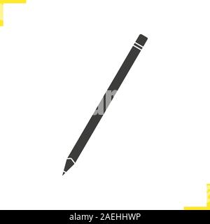 Pencil with eraser glyph illustration. Silhouette symbol. Negative space. Vector isolated icon Stock Vector