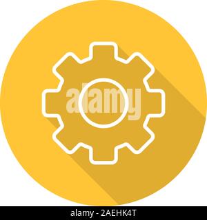 Cogwheel flat linear long shadow icon. Gear. Vector line symbol Stock Vector