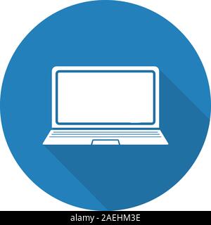 Laptop flat design long shadow icon. Notebook. Vector silhouette symbol Stock Vector