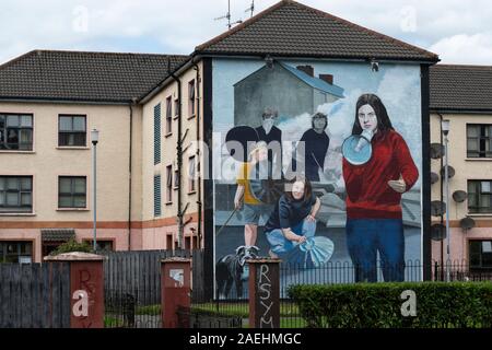 Painting of Bernadette Devlin an Irish civil rights leader and former politician on building, Free Derry, Londonderry, Northern Ireland, United Kingdo Stock Photo