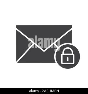 Email security glyph icon. Silhouette symbol. Sms message with closed lock. Negative space. Vector isolated illustration Stock Vector
