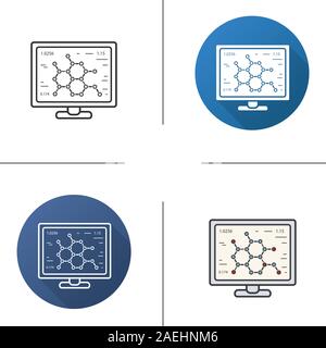 Laboratory computer icon. Flat design, linear and color styles. Molecular structure. Isolated vector illustrations Stock Vector
