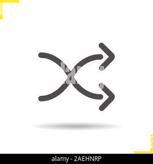 Crossed arrows glyph icon. Drop shadow silhouette symbol. Shuffle. Negative space. Vector isolated illustration Stock Vector