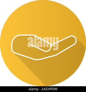 Begging hand gesture. Flat linear long shadow icon. Outstretched cupped hand. Vector line symbol Stock Vector