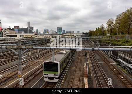 train at Ueno Station, Tokyo, Japan Stock Photo