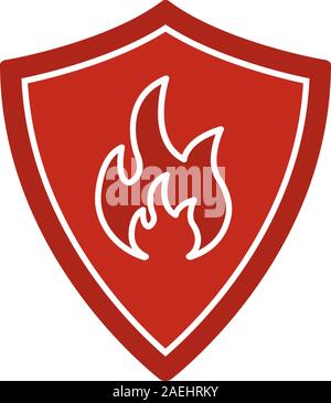 Firefighters badge glyph color icon. Protection shield with fire. Silhouette symbol on white background. Negative space. Vector illustration Stock Vector