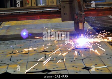 Metal cutting. The process of cutting metal using plasma cutting. Industry Stock Photo