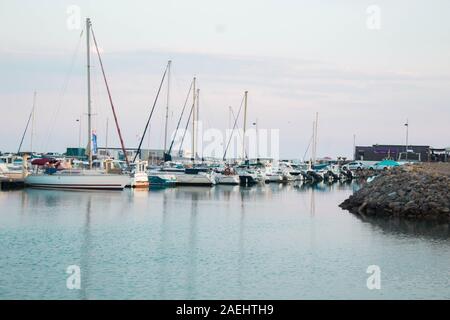 port de setÃ¨ with Skyline boats with Sky Tower, blue hour Stock Photo