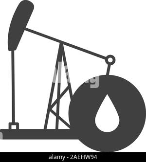 Oil derrick glyph icon. Silhouette symbol. Pump jack with oil drop. Negative space. Vector isolated illustration Stock Vector