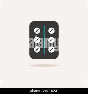 Pack of pills. Icon with shadow on a beige background. Pharmacy flat vector illustration Stock Vector