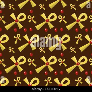 Ankh seamless pattern, endless background, ancient gold religious symbol repeating texture. Egyptian jewelery backdrop. Vector illustration Stock Vector