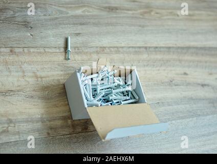 assembly of the molding on a floating floor Stock Photo