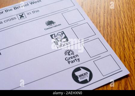 A voting slip in the 2019 general election, showing the Conservative ...