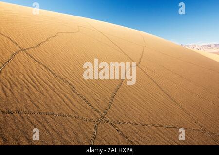 Lizard trails on the Mesquite flat sand dunes in Death Valley which is the lowest, hottest, driest place in the USA, with an average annual rainfall o Stock Photo