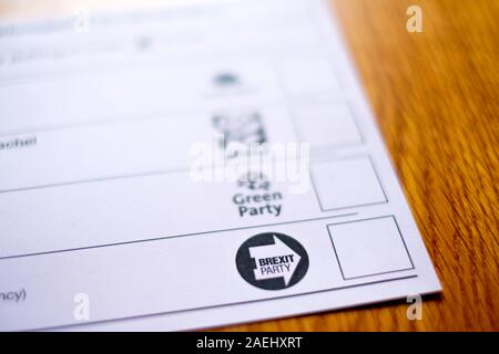 A voting slip in the 2019 general election, showing the Brexit Party Stock Photo