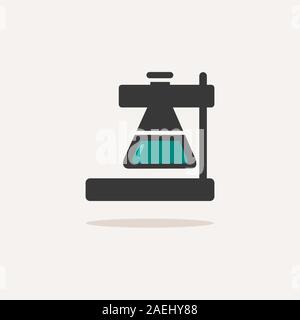 Laboratory conical flask. Icon with shadow on a beige background. Pharmacy flat vector illustration Stock Vector