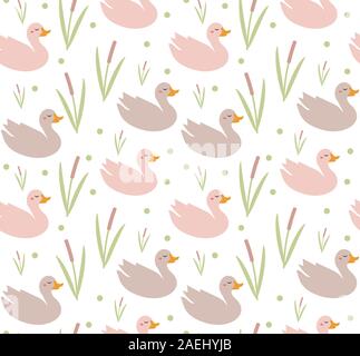 Cute ducks seamless pattern, endless texture. Vector illustration Stock Vector