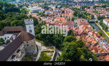 Old town and Ljubljana Castle, Ljubljana, Slovenia Stock Photo