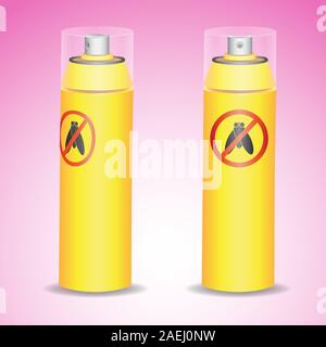 Insect repellent spray flies yellow on isolated background. Vector image. Stock Vector