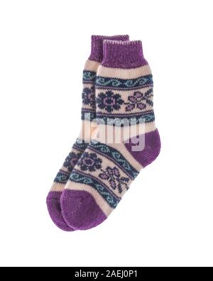 Winter wool socks on a white background. Stock Photo